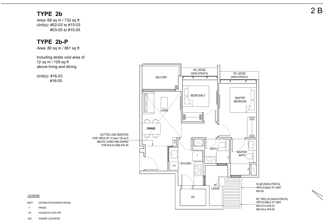 2-Bedroom Premium · Type 2b · 732 sqft (2b-P 861 sqft)