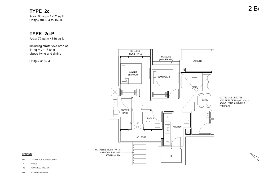 2-Bedroom Premium · Type 2c · 732 sqft (2c-P 850 sqft)